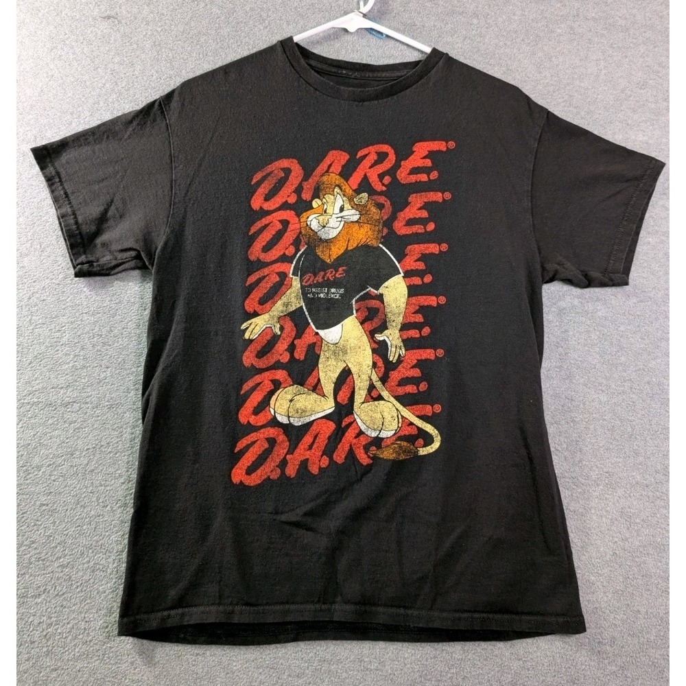 D.A.R.E. Lion‎ Graphic T-Shirt Men's Medium Black Retro Drug Free Tee